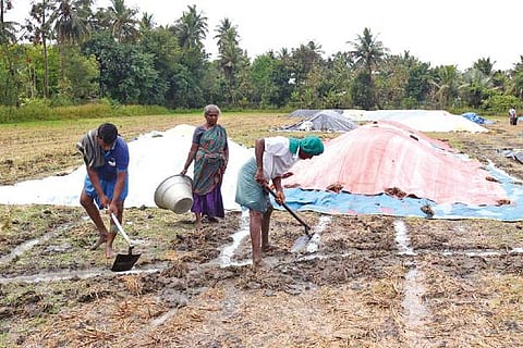 Water being drained from the DPC in Thanajvur on Saturday