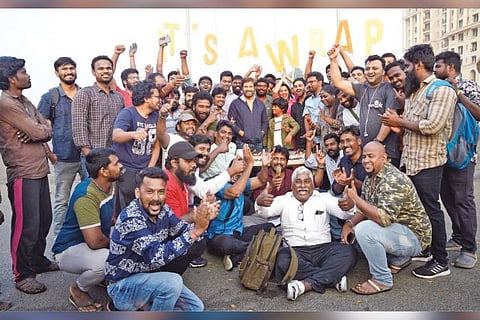 The team of Cobra poses along with Vikram upon the film?s completion (Image credit: Twitter)