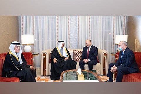 Prime Minister Naftali Bennett meets Bahraini King Hamad bin Isa al-Khalifa at his palace in Manama