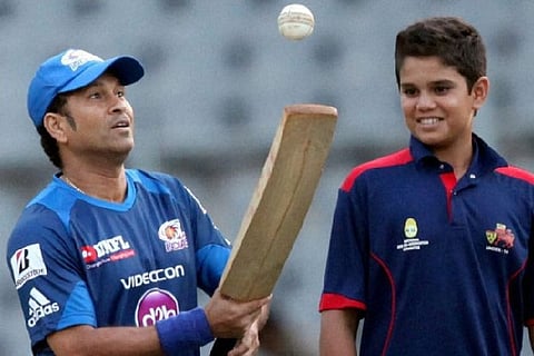 Sachin Tendulkar with his son Arjun Tendulkar (Credit: PTI)