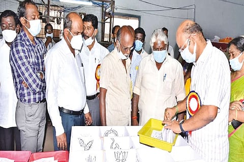 Counting in progress at a centre in Tiruchy on Tuesday