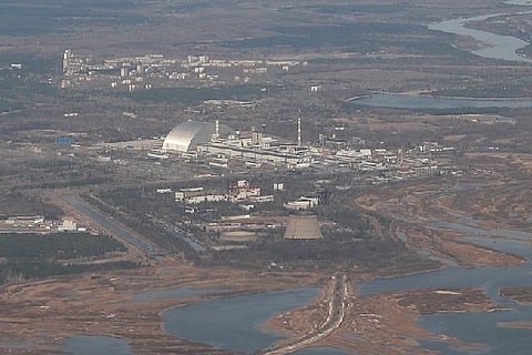 Aerial view of Chernobyl's fourth reactor.