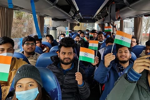 Batches of Indian students enter Hungary from the Ukrainian side at Zahony crossing (ANI)