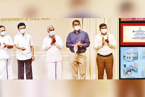 Chief Minister MK Stalin inaugurating the health centres at famous temples through video conference.