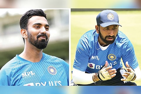 India duo of KL Rahul (left) and Cheteshwar Pujara train ahead of the second Test (Credits: BCCI)