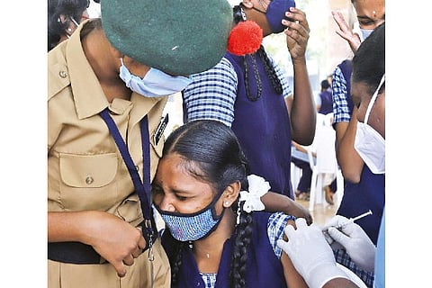 Vaccination drive at Government Girls Higher Secondary School on Jones Road in Saidapet