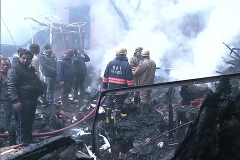 Visuals from Lajpat Rai Market in Chandni Chowk where a fire broke out  (Image credit: ANI)