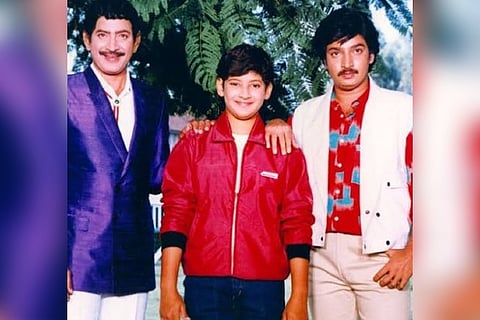 (Left) Krishna, Mahesh Babu as a child and Ramesh Babu. Image: Twitter