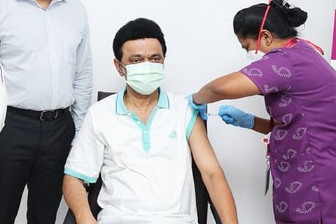 Stalin receives his booster dose (Source: Twitter)