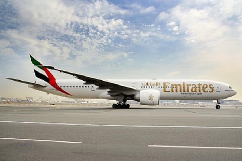 A general view of an Emirates Airlines' Boeing 777-300ER aircraft in Dubai (Credit: Reuters)