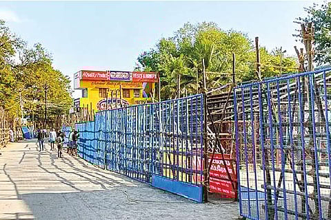 The well barricaded bull taming arena at Alanganallur on Sunday