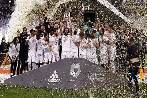 Real Madrid with Spanish Super Cup title  (Image Courtesy: ANI)