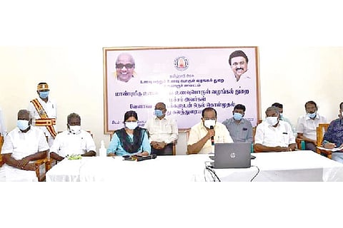 Food Minister R Sakkarapani interacting with farmers associations from Delta region on Wednesday