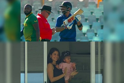 Virat Kohli (top) Anushka Sharma and Vamika (bottom)