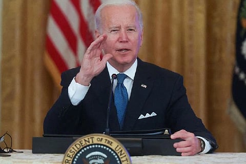 Joe Biden at the press meet. Image Courtesy: Reuters