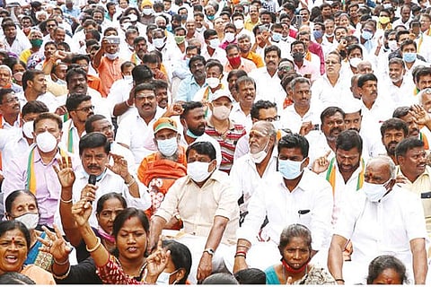 TN BJP leaders on hunger strike seeking justice for the girl in Chennai on Tuesday