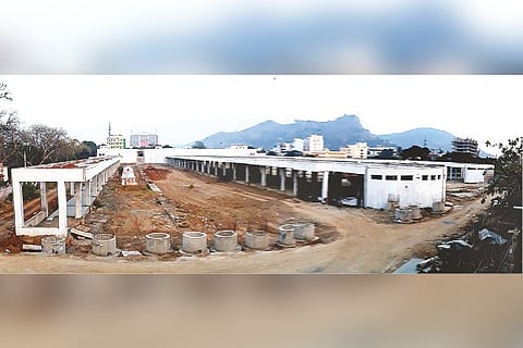 The construction work in progress at new bus stand in Vellore