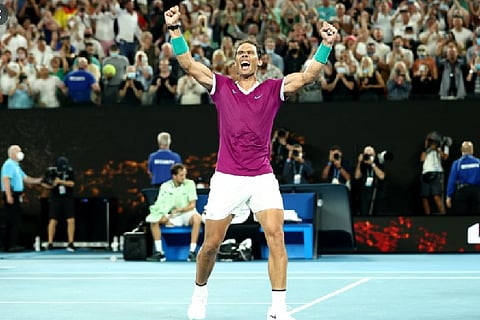 Jubilant Rafa after his 21st Grand Slam title win. Image Courtesy: Twitter - @AustralianOpen