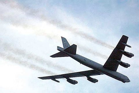 A file photo of USA?s powerful B-52 bomber. On Sunday a similar aircraft flew over S Korea.