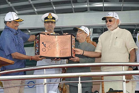 President Pranab Mukherjee, Defence Minister Manohar Parrikar and PM Modi