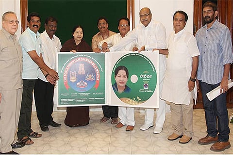 Chief Minister J Jayalalithaa flanked by SIFCC office-bearers at the launch of Amma Pamalai