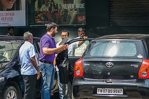 Arvind Swamy leaves after inspecting the damage caused to his firm (Photo: Justin George)
