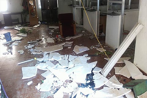 The office room of a private engineering college near Sriperumbudur that was damaged by students