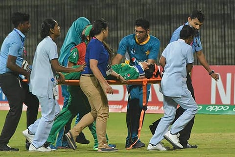 Javeria Khan stretchered off to a nearby hospital following the injury