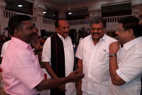 TMC chief GK Vasan shares a lighter moment with PWF leaders at a private function in the city