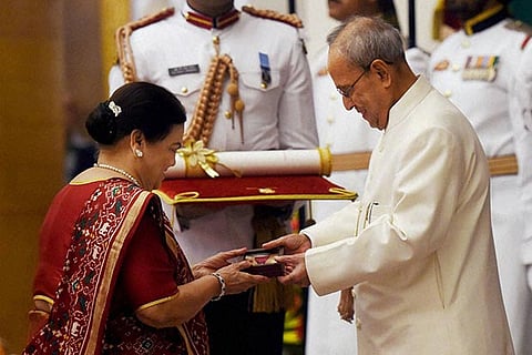 Kokilaben Ambani receives Padma Vibhushan award conferred on her husband by the President