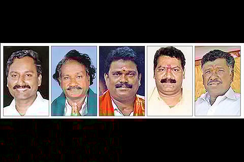 (from left) Sitting MLAs A Anbalagan, P Purushothaman, A Baskar, Om Sakthi Segar and L Periyasamy