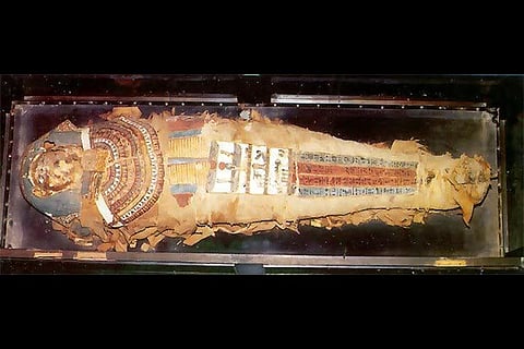 A file photo of the 2,000-year-old mummy that is preserved at the Telangana State Museum