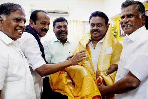 File photo of PWF leaders and DMDK Chief Vijaykant. (PTI photo)