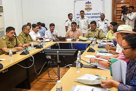 Chennai DEO B Chandra Mohan chairing a review meeting on poll preparedness on Monday