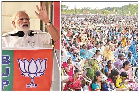PM Narendra Modi addresses people during his election campaign in Kanyakumari on Sunday