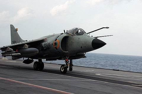 A file photo of a Sea Harrier taking off from INS Viraat