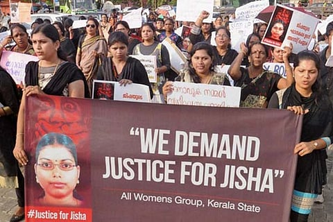 Women's rights activists protest against the murder of Jisha