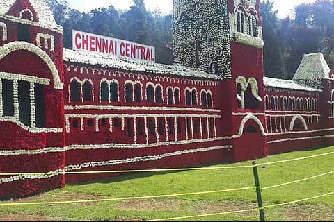 A floral replica of Chennai Central Station