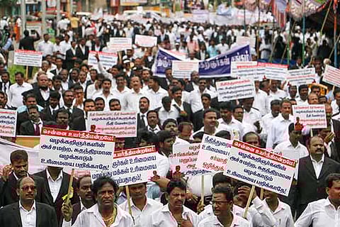 Advocates from 135 Bar Associations from 35 districts took part in an agitation Photo:Justin George
