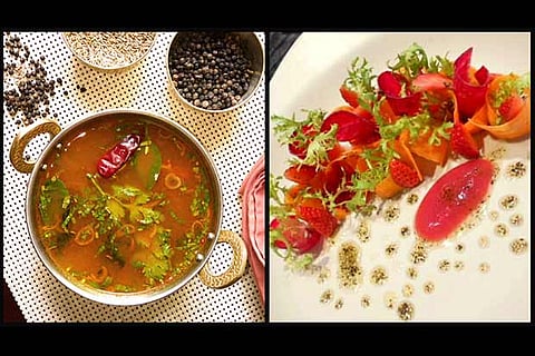 (L) Pepper Rasam and (R) Strawberry and Beetroot Salad
