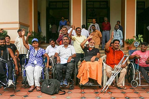 Disability rights activists during the protest on Monday