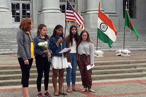 Friends attend a memorial for Tarishi at the  University of California