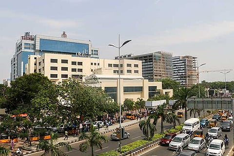 A view of the Tidel Park building on Rajiv Gandhi Salai (Old Mahabalipuram Road)