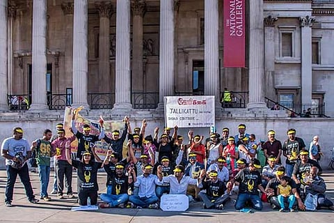 Pro-jallikattu protestors at Trafalgar Square, London