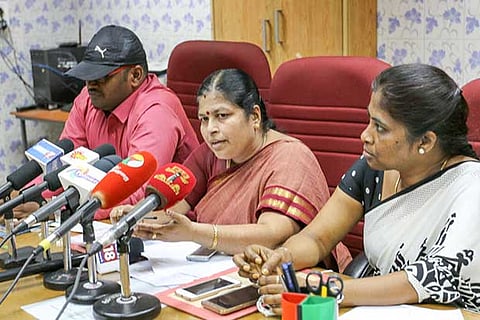 Jayanthi Rani (centre), member of the TNSCPCR,  addressing the media in the city on Friday