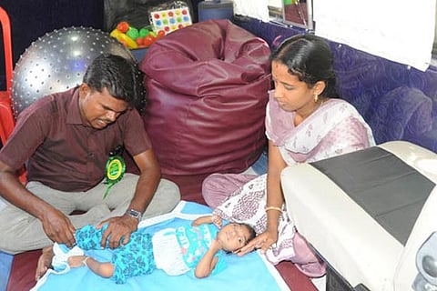 A differently abled child receiving training at a centre in Perambalur