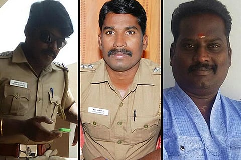 (From left) Inspector Muthukumar, SI Saravanan and SSI Dharmendran
