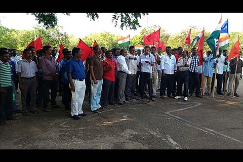 Union representatives of the ordnance factory at a demonstration