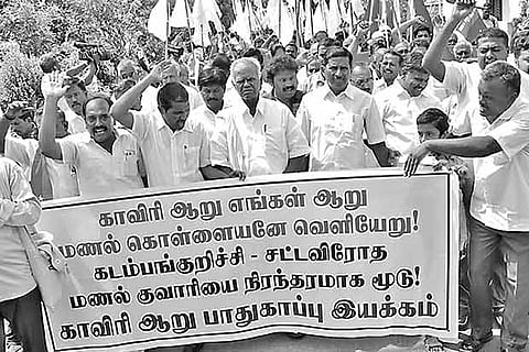 File photo of the stir led by Nallakannu against illegal sand mining