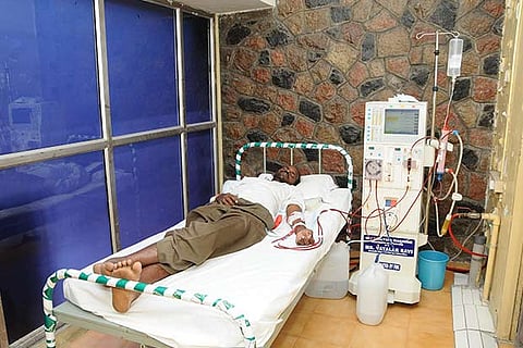 A patient undergoing dialysis at the centre run by Chennai Corporation at Valluvar Kottam